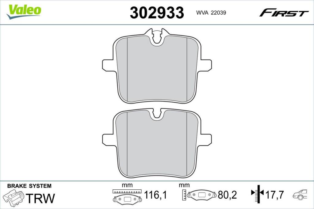 Jogo de 4 pastilhas de travão VALEO ref. 302933